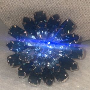 Signed Kramer of New York small sunburst Blue Crystal Brooch pin